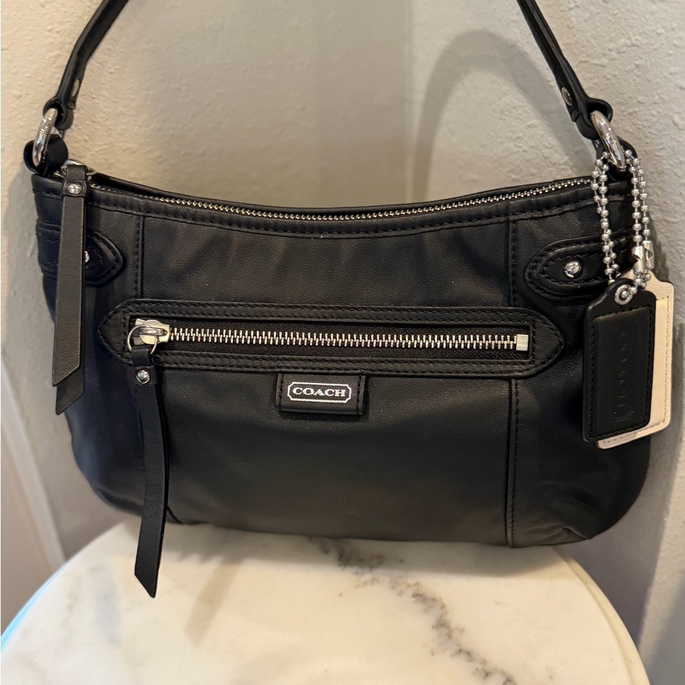 Coach Daisy Black Leather Shoulder Bag with Silver Hardware, 2 tags EUC.